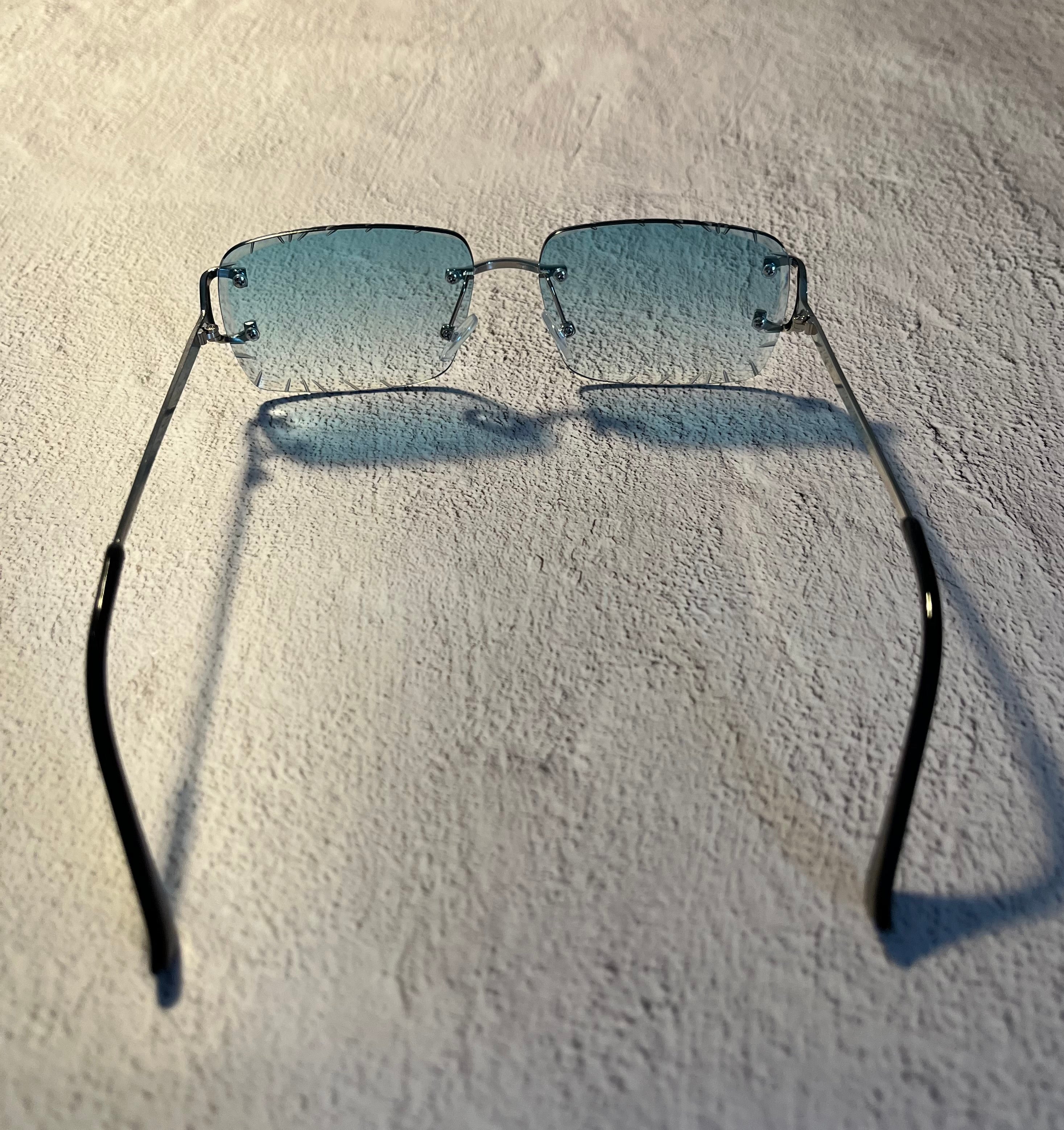 UV400 Diamond Cut Rimless Sunglasses in Green