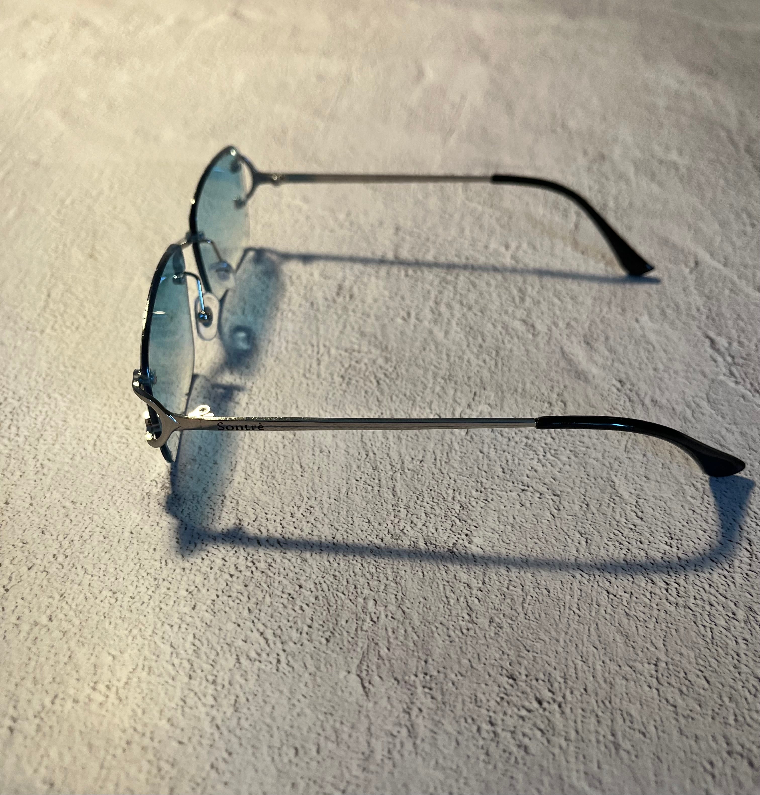 UV400 Diamond Cut Rimless Sunglasses in Green