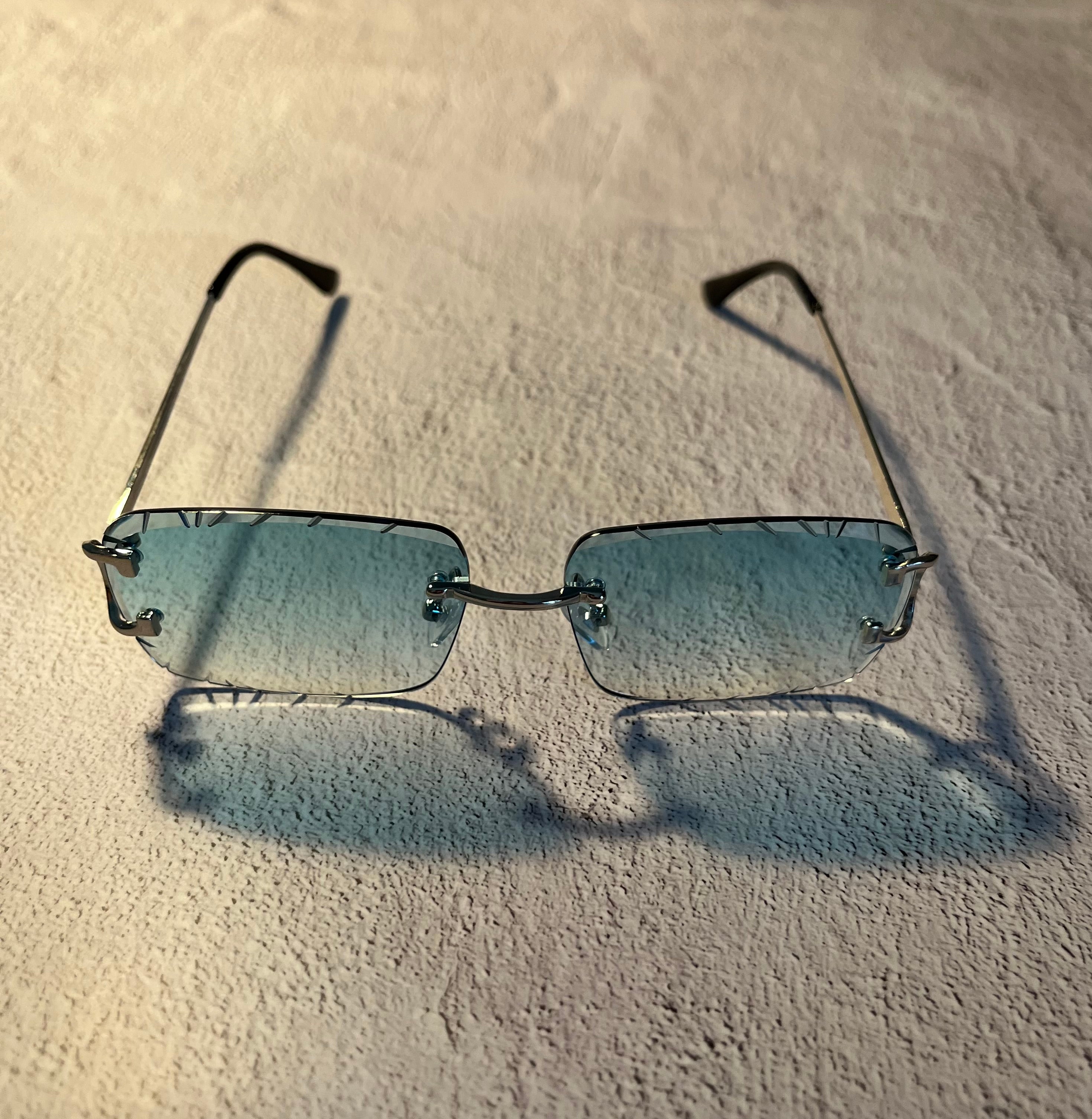 UV400 Diamond Cut Rimless Sunglasses in Green