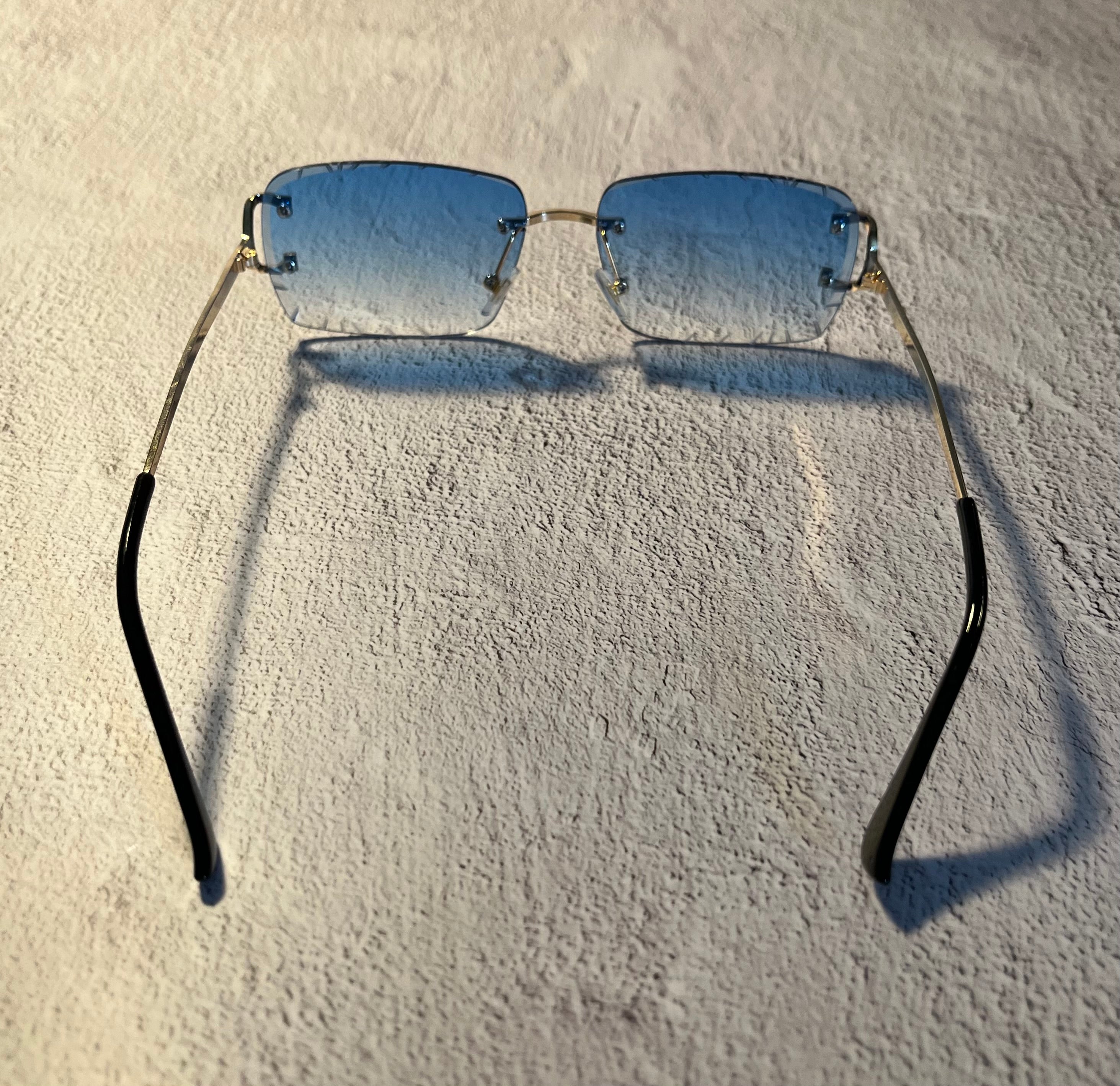 UV400 Diamond Cut Rimless Sunglasses in Blue