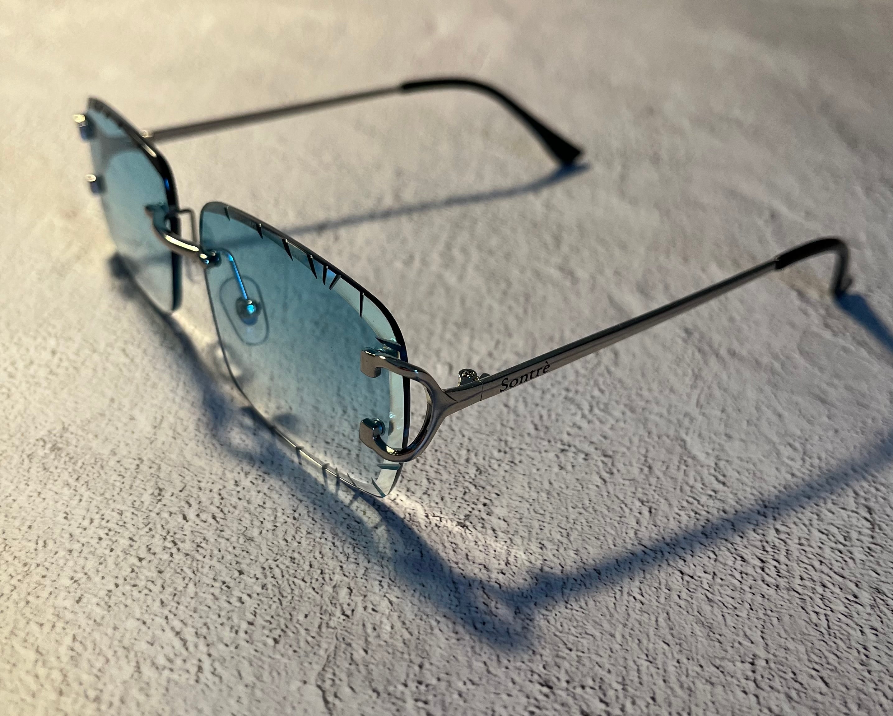 UV400 Diamond Cut Rimless Sunglasses in Green