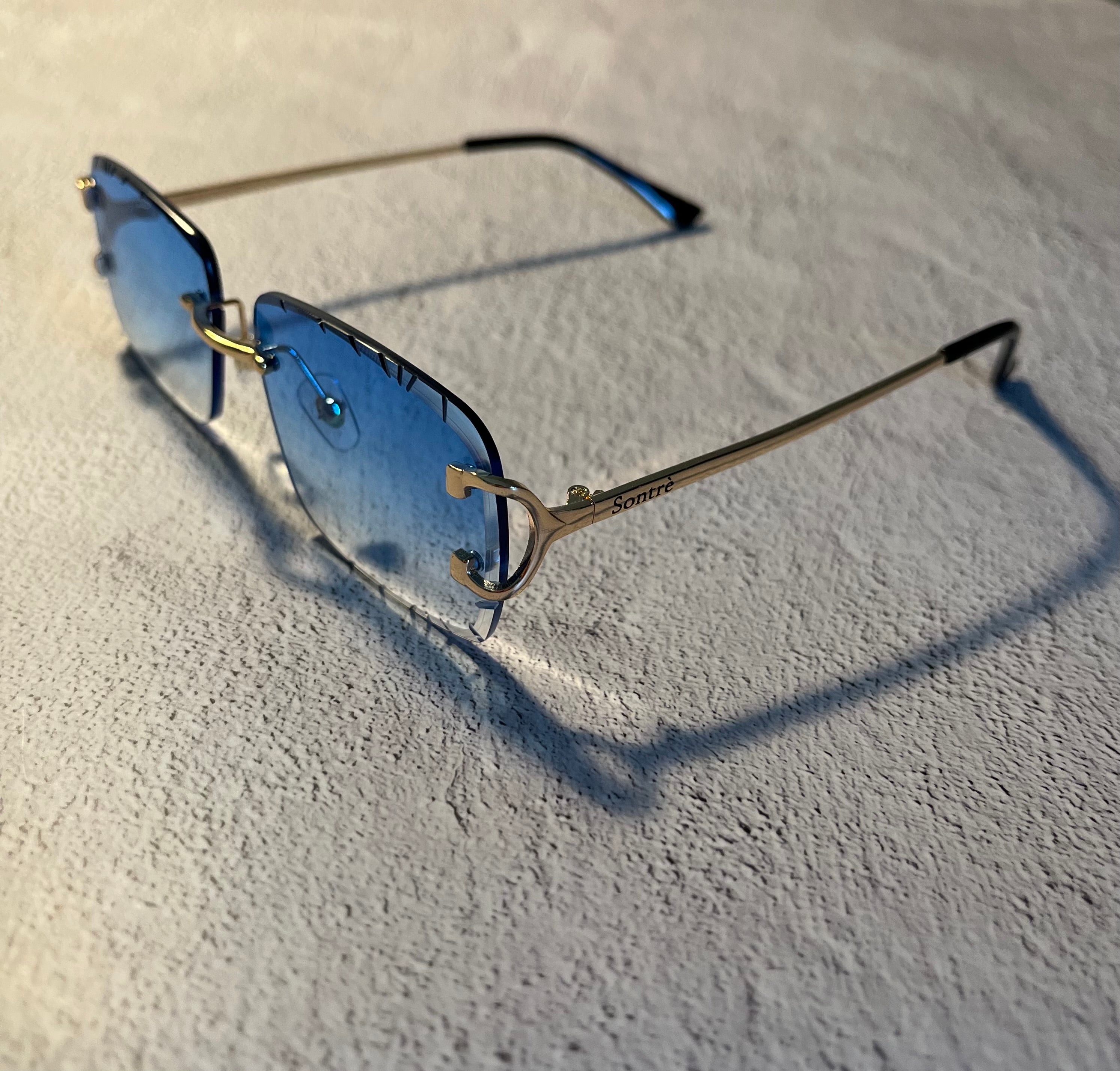 UV400 Diamond Cut Rimless Sunglasses in Blue