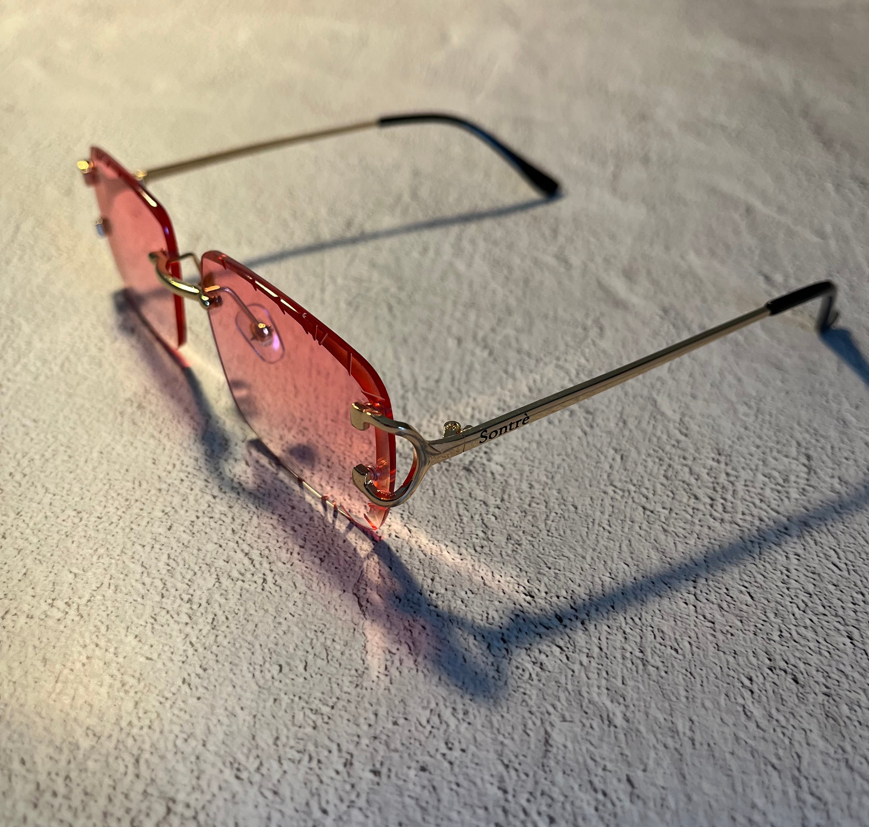 UV400 Diamond Cut Rimless Sunglasses in Pink