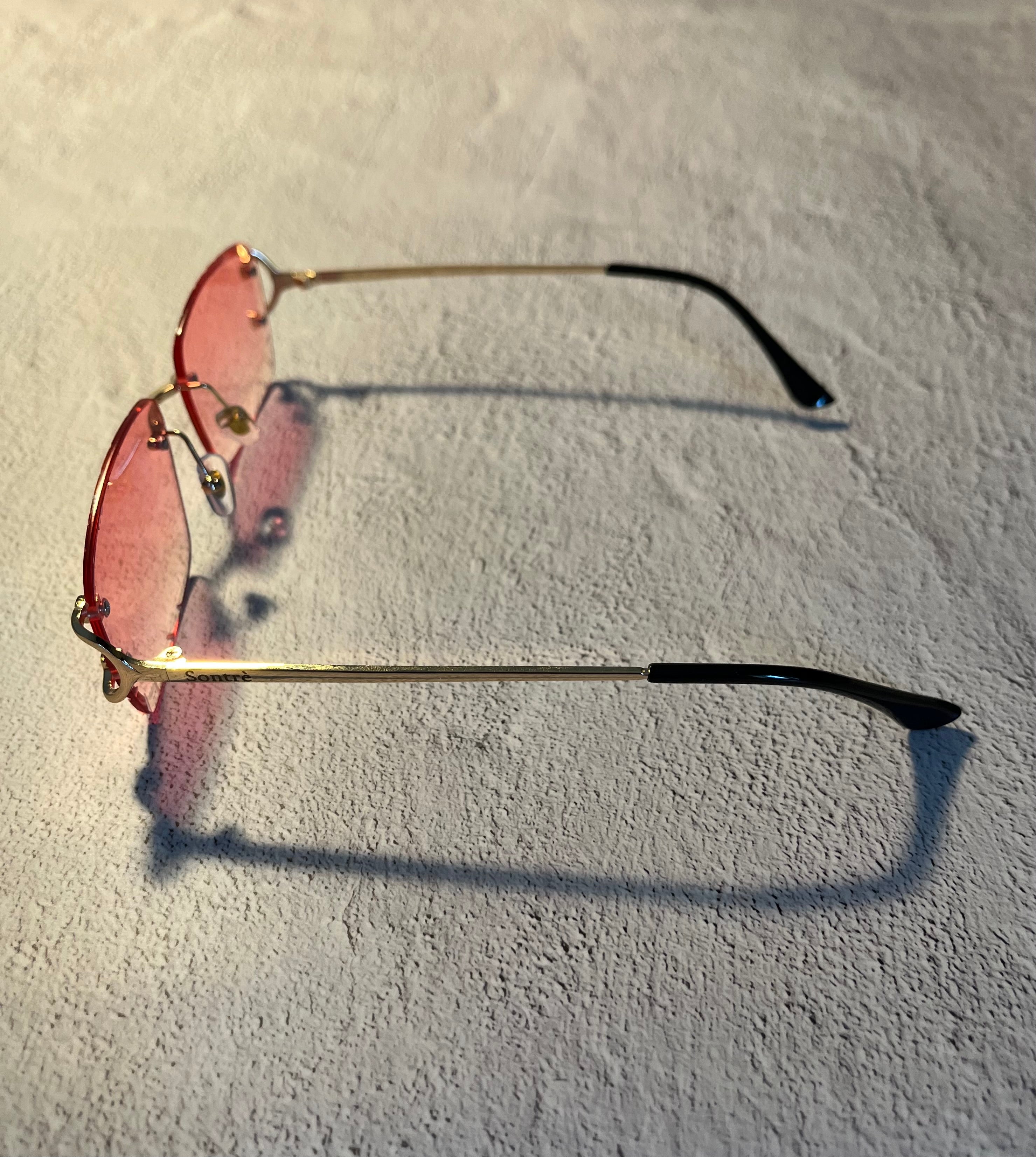 UV400 Diamond Cut Rimless Sunglasses in Pink