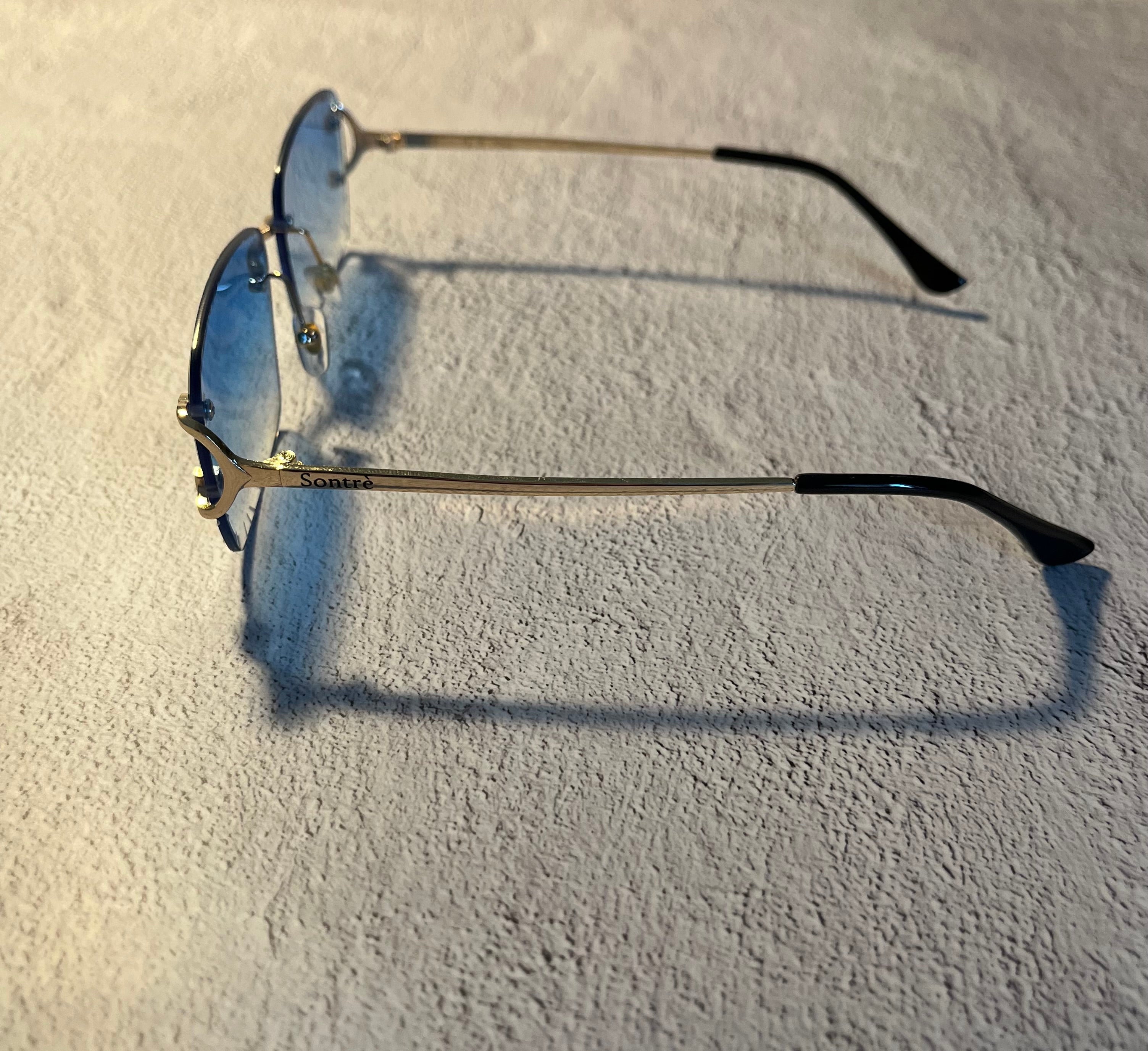 UV400 Diamond Cut Rimless Sunglasses in Blue