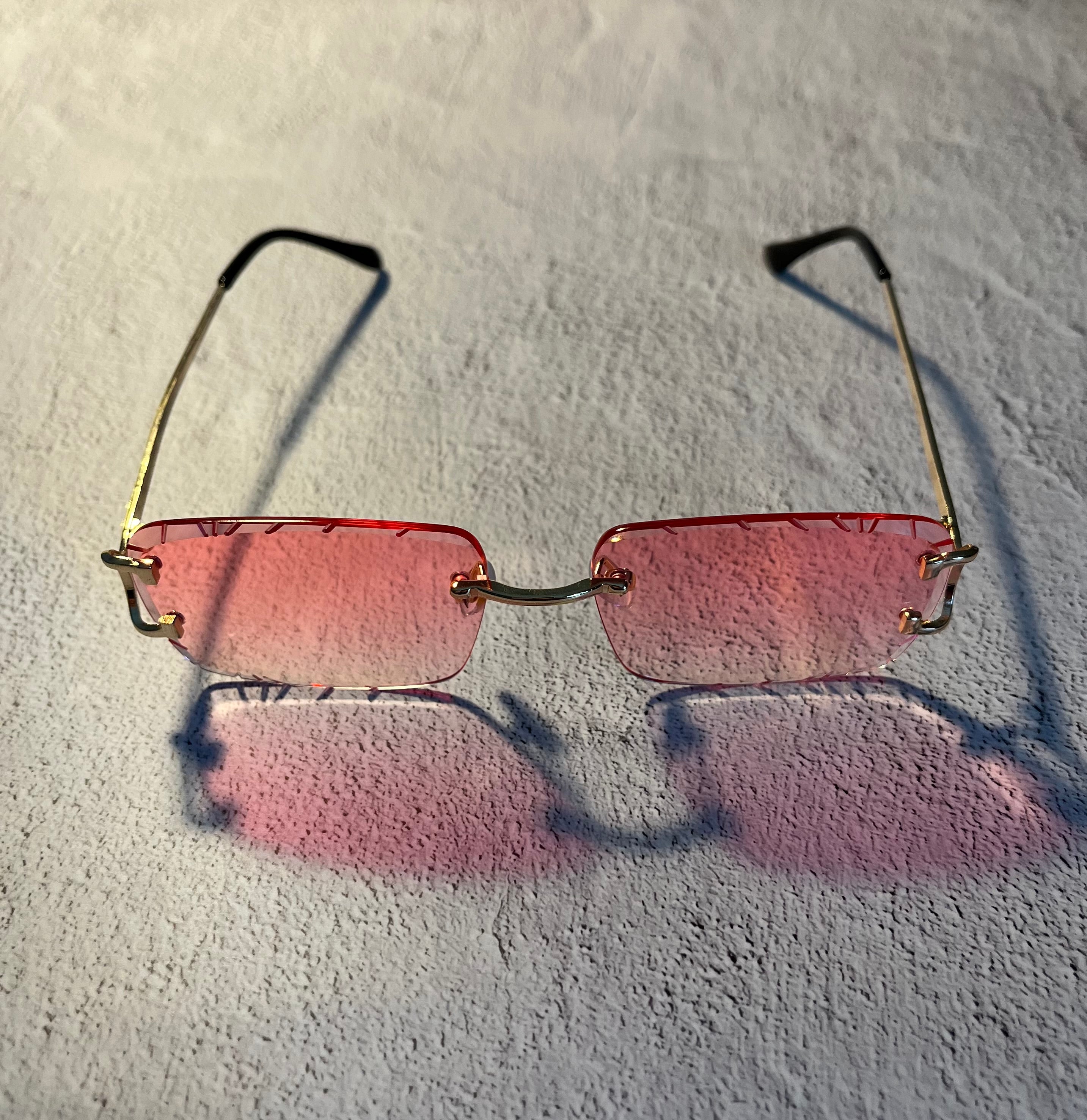 UV400 Diamond Cut Rimless Sunglasses in Pink