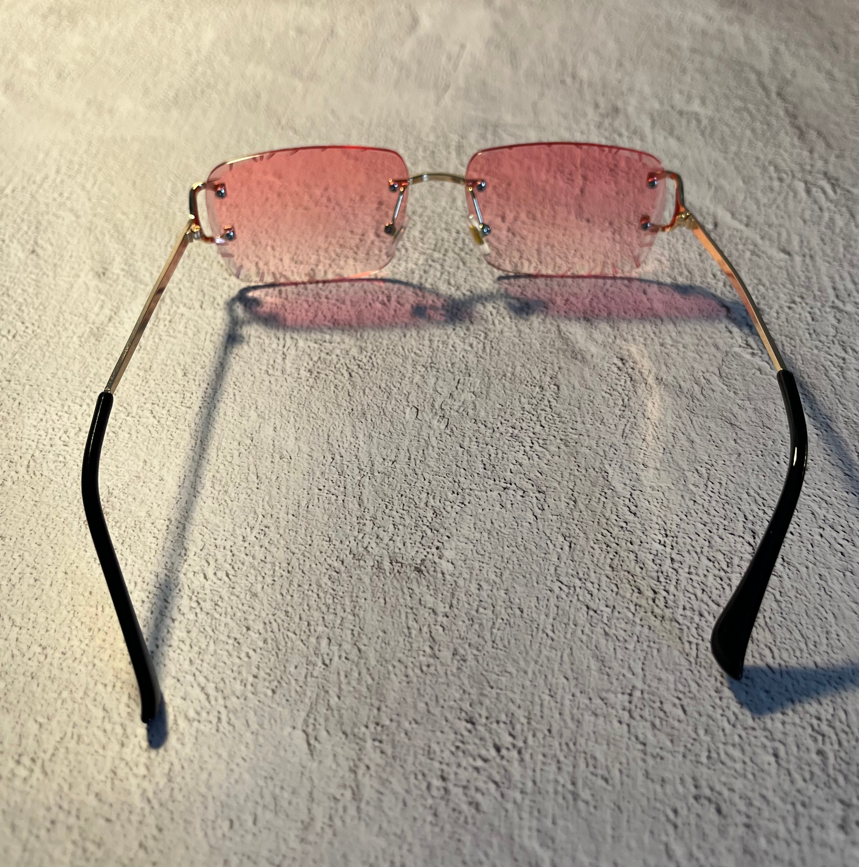 UV400 Diamond Cut Rimless Sunglasses in Pink